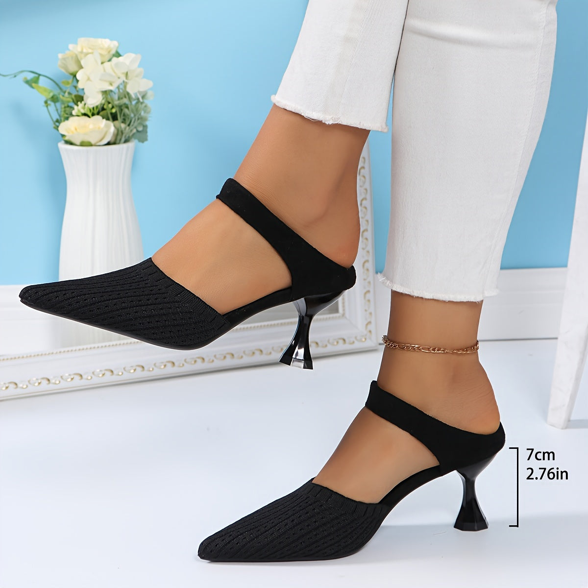 Women's Knit Fabric Slingback Sandals Pointed Toe High Heel