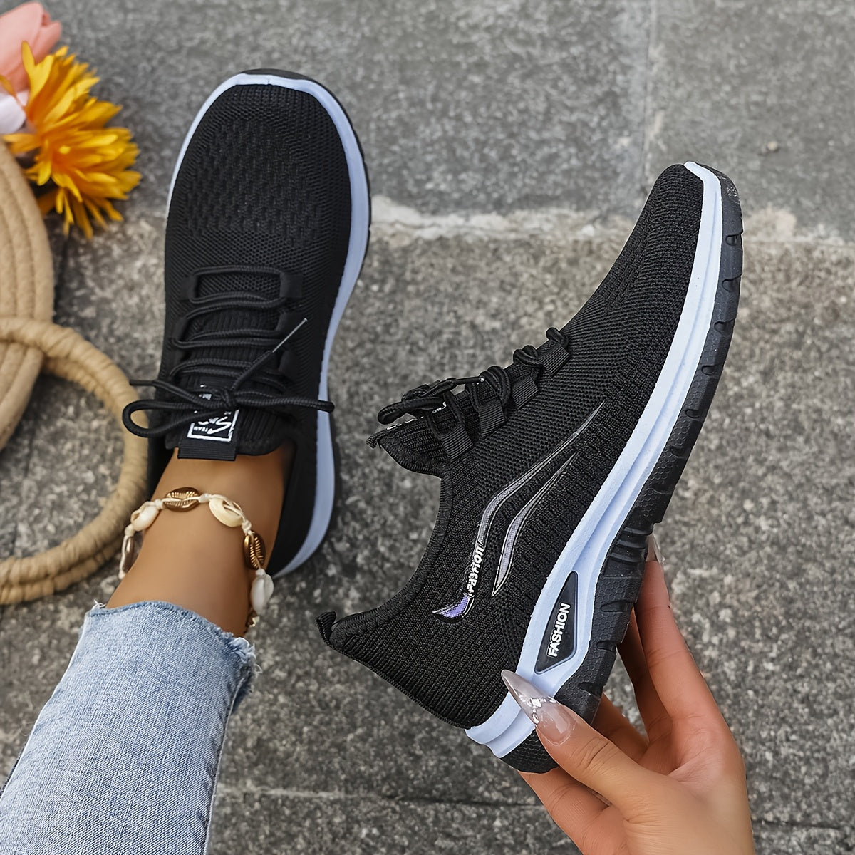 Women's Athletic Mesh Sneakers with Thick Sole and Non-Slip Outsole