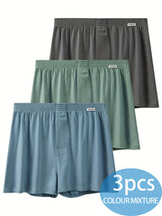 Men's Cotton Boxer Briefs 3-Pack Breathable Stretch Comfort Fit Casual Shorts