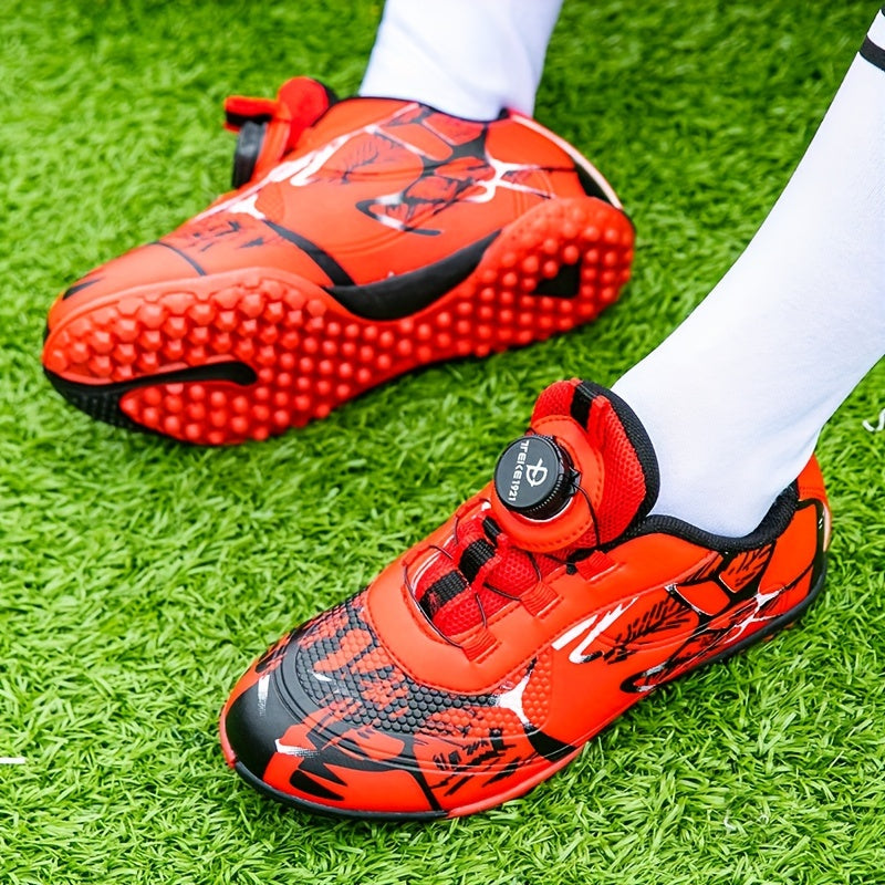 Kids Soccer Cleats White and Gold Rubber Sole PVC Anti-Slip Lace-Up for Boys and Girls