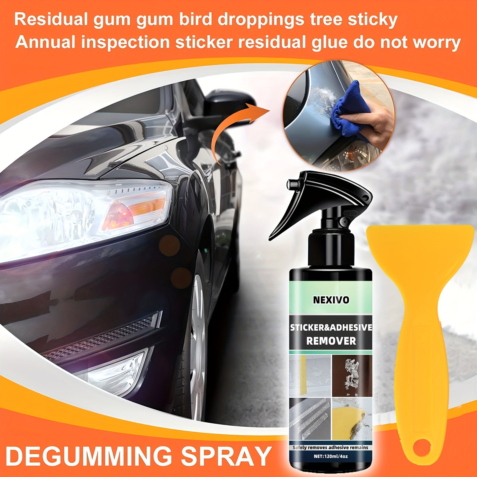 Spray removedor de adhesivos para ventanas y superficies de coche Amarillo 8oz