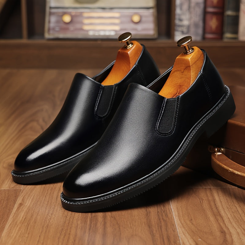 Men's Leather Slip-On Dress Shoes Business Casual Pointed Toe All-Season