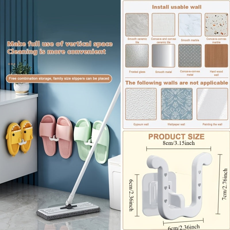 Durable Plastic Slipper Hooks Pack of 2 Wall-Mounted Shoe Rack Organizer