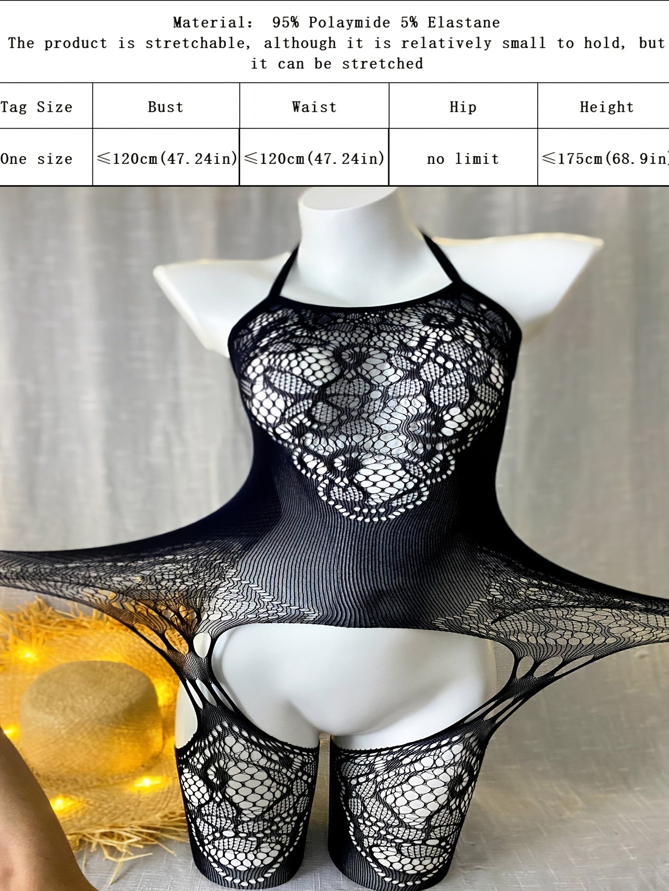 Zarif ko'k dantel bodysuit, ochiq qorin dizayni bilan, Sevishganlar kuni va plyaj kiyimlari uchun ideal, shaffof nylon/elastan aralashmasidan tayyorlangan, faqat qo'l bilan yuvish.