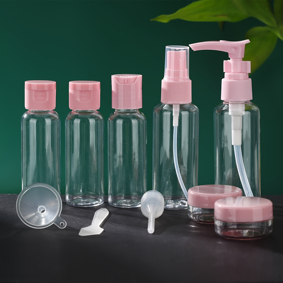 Travel Size Refillable Bottle Set with 10 Empty Plastic Toiletry Bottles and Accessories
