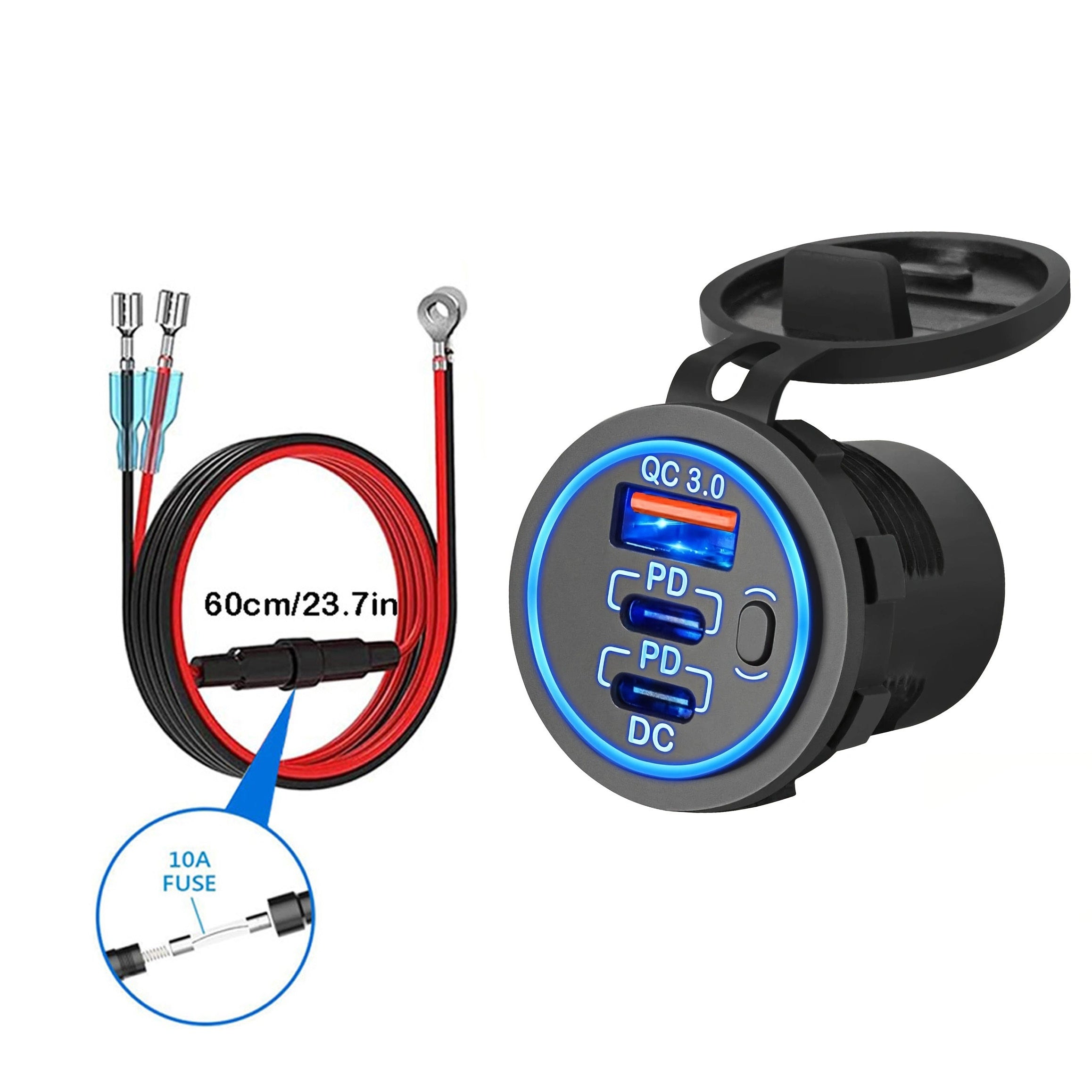 Avtomobil USB Tez Zaryadlovchi Uch Portli Type-C PD QC 3.0 Transportlar Qayiqlar uchun