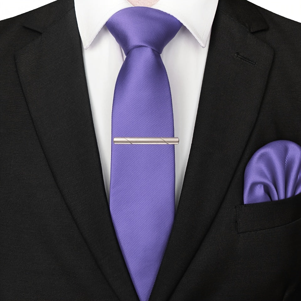 Men's Wedding Ties Set with Tie Clips and Handkerchief for Formal Events