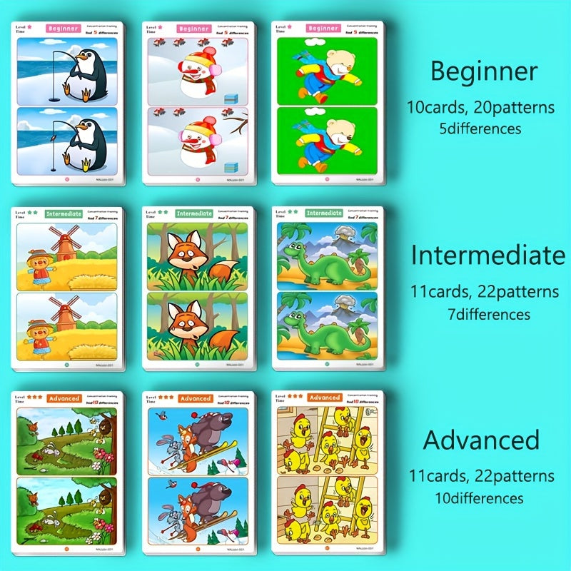 Juego de cartas educativo para niños con ilustraciones de monos y bolígrafo, herramienta de concentración y aprendizaje