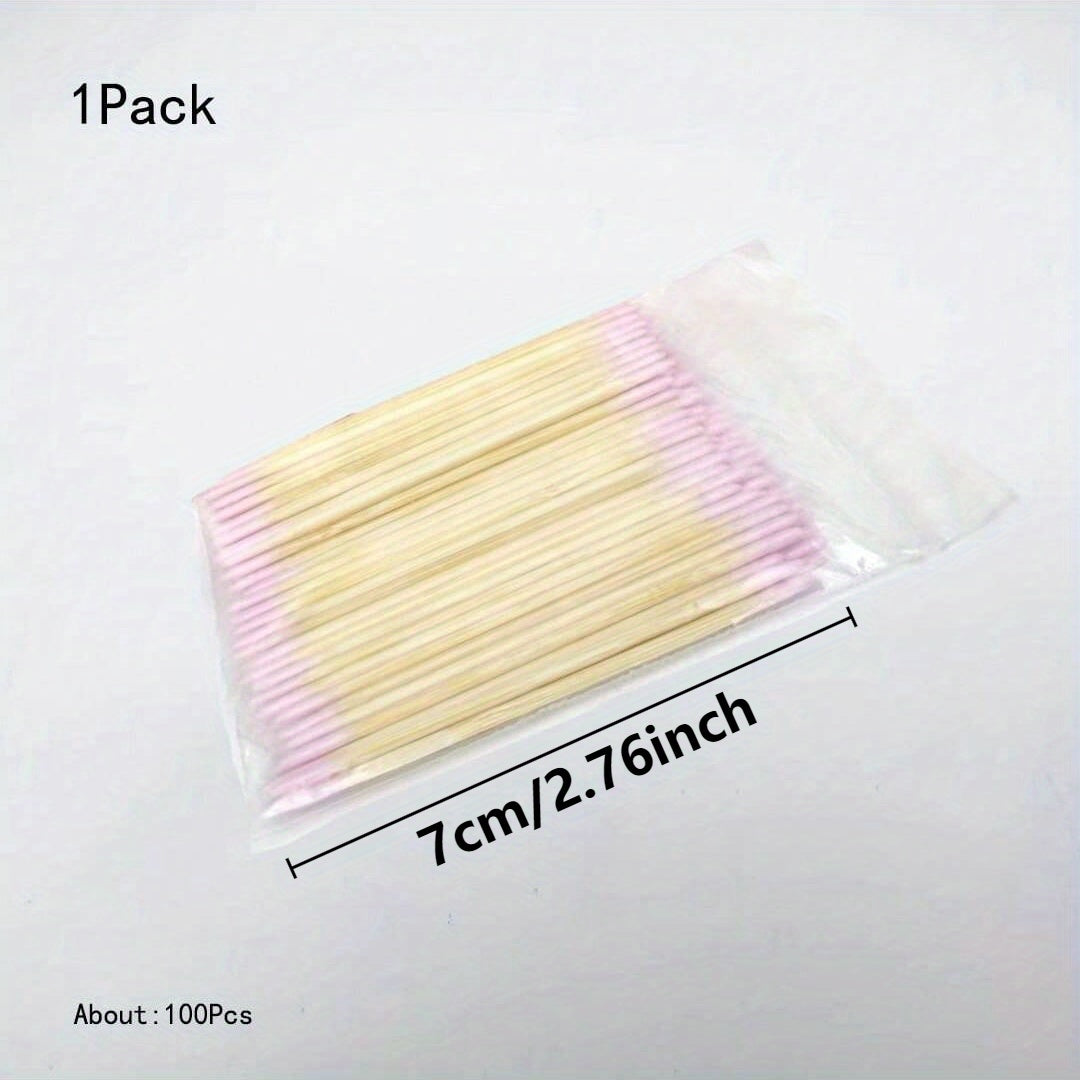 100Pcs Wooden Double-Ended Swabs for Eyebrow and Nail Makeup, Small Tips