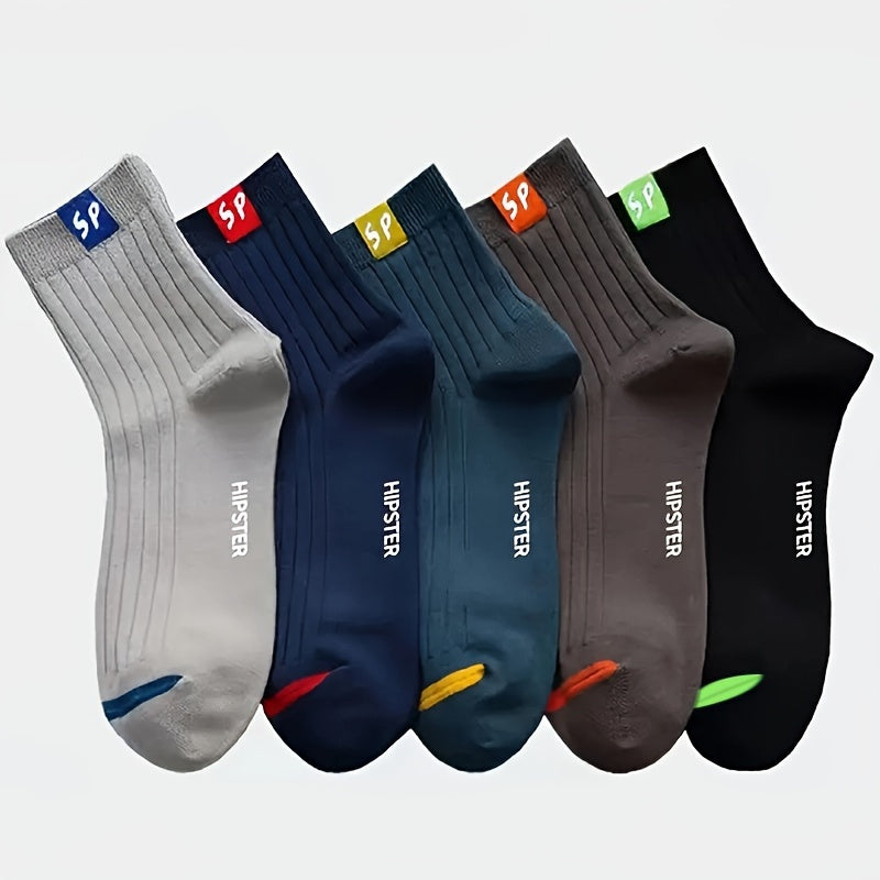 Unisex Letter Graphic Socks 5 Pairs Breathable Short Sports Hosiery