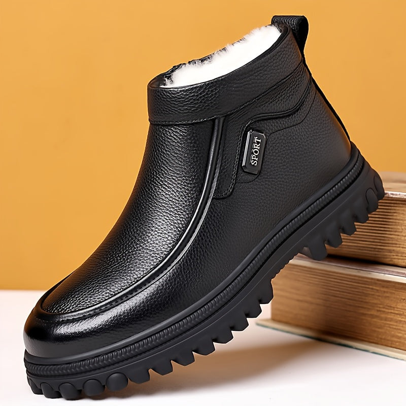 Botines de nieve para hombre con forro de felpa, de deslizamiento, con parte superior de PU y suela de PVC, para uso exterior y casual