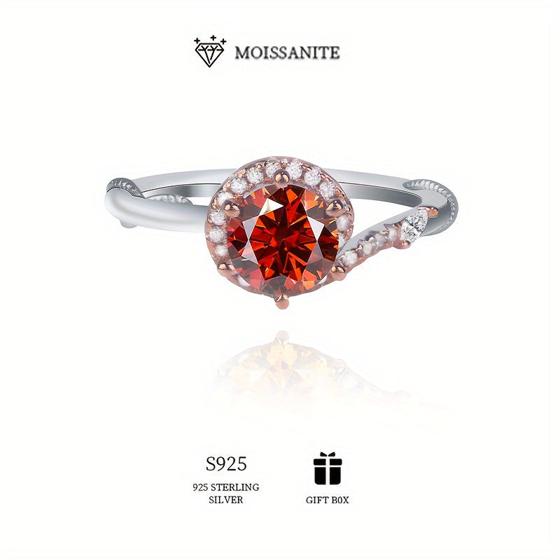 Ayollar uchun ishtirok taklifi to'y halqasi, 1ct rangli Moissanit, burama qizil marjonlar bilan, 925 sterling kumush, gippoallergen. Moissanit sertifikati va nozik sovg'a qadoqlash bilan birga keladi.