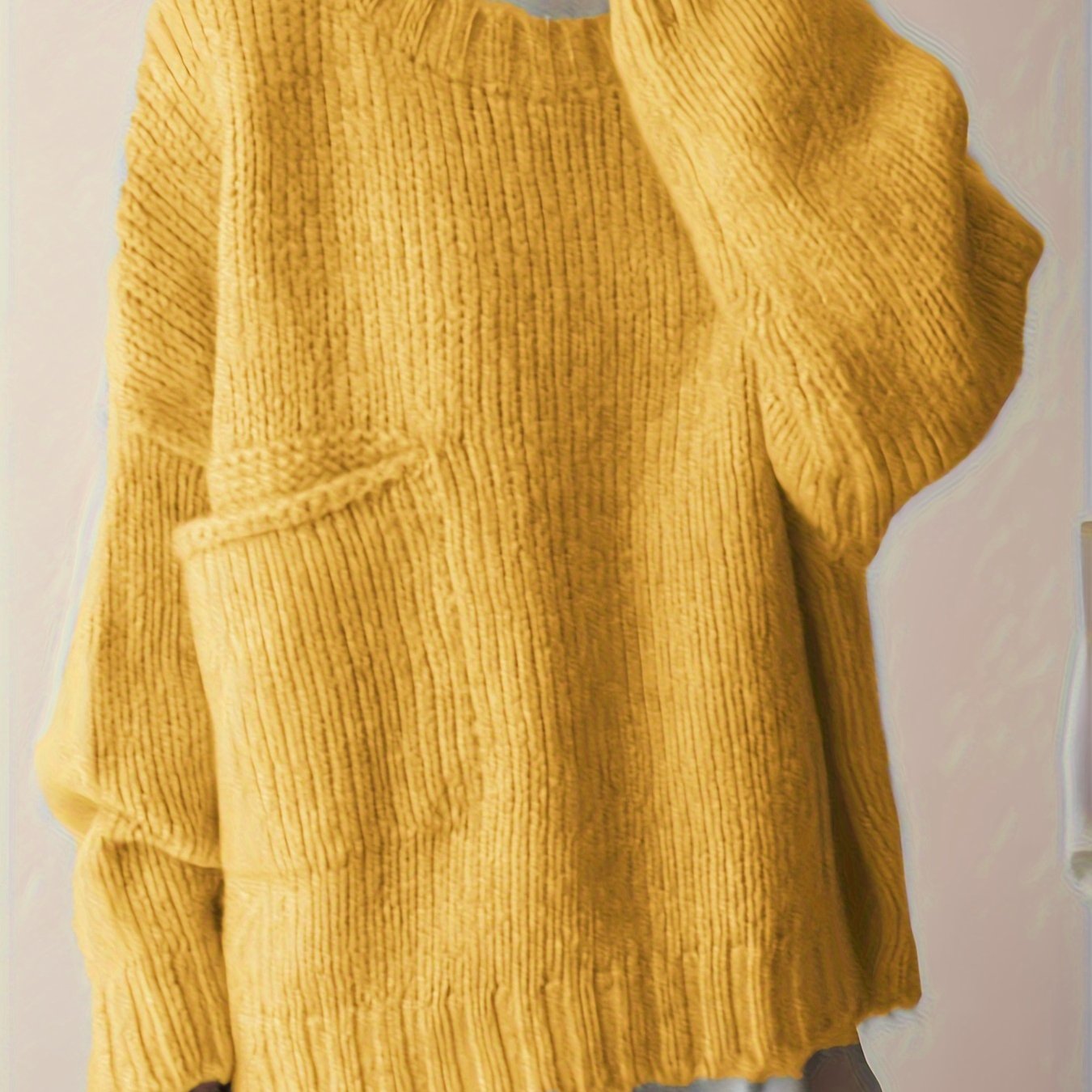 Plus Size Women's Solid Long Sleeve Crew Neck Sweater Fall Winter Casual