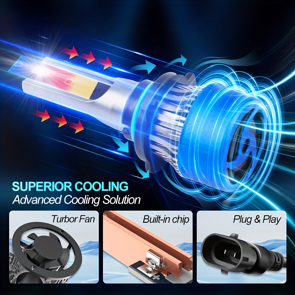 2pcs LED Car Headlights 6000K White 75000LM 200W High Low Beam Fog Lights