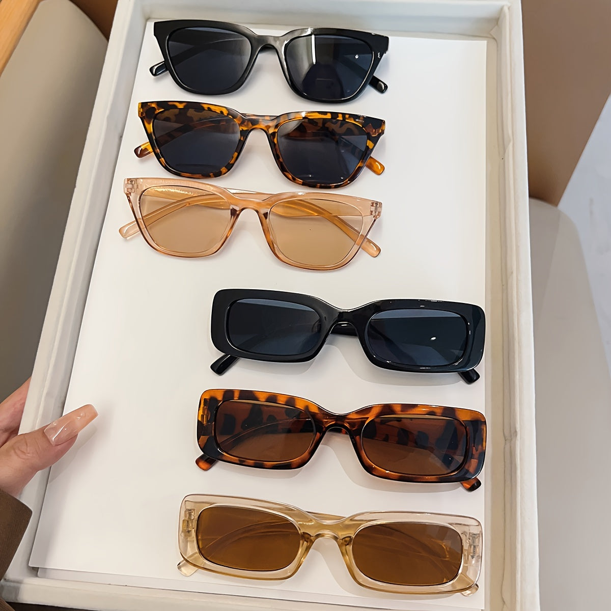 Six-Piece Women's Retro Colorful Rectangle Glasses Set for Street Photography and Parties