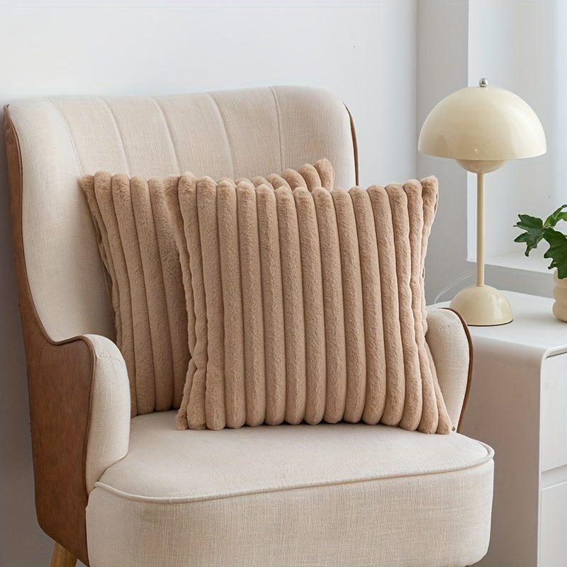 Set of 2 Striped Faux Fur Decorative Pillow Covers for Couch and Bedroom