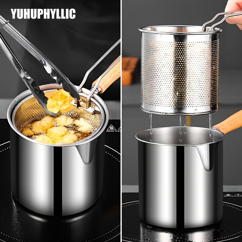 Freidora de acero inoxidable con soporte para filtro para papas fritas crujientes, pescado, pollo