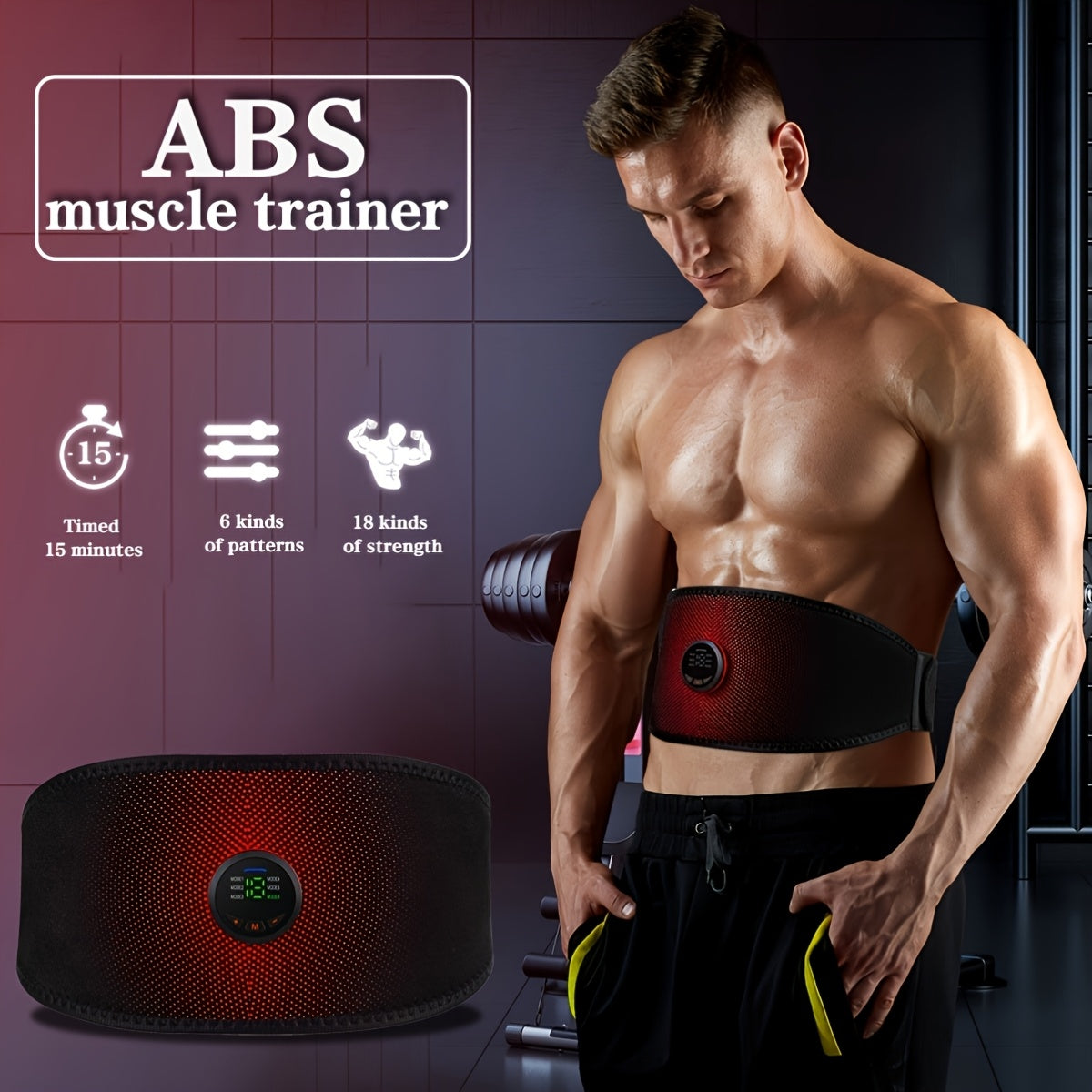 EMS Muscle Stimulator Belt with 6 Modes 18 Intensities Rechargeable for Core Strength and Posture