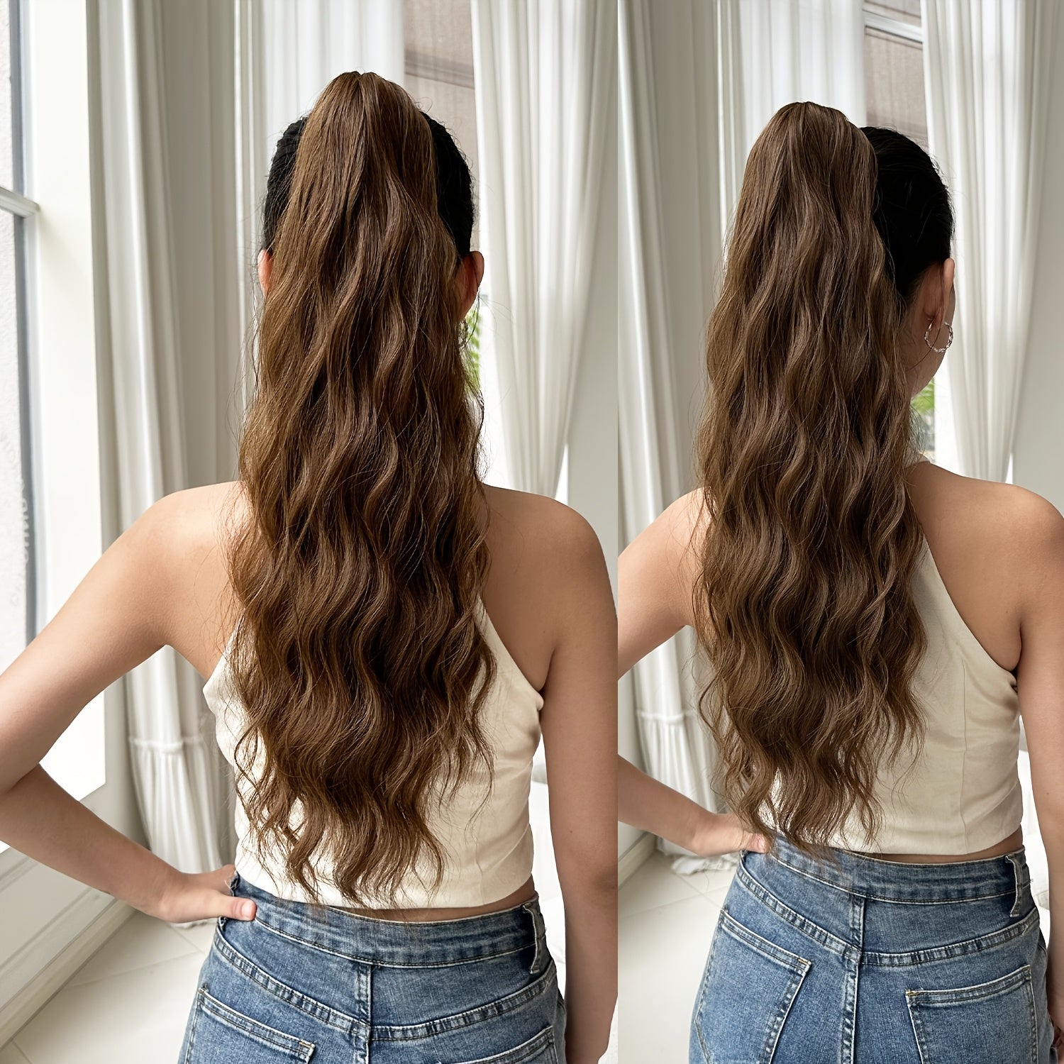 Women's 24-Inch Long Wavy Synthetic Ponytail Extension Drawstring Deep Wave