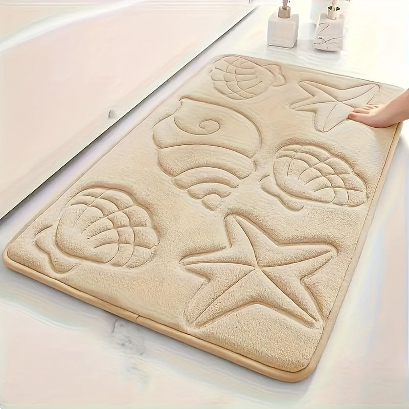 High-Density 25D Sponge Bath Mat with Soft Starfish Shell Embossing Non-Slip Absorbent for Bathtubs Showers