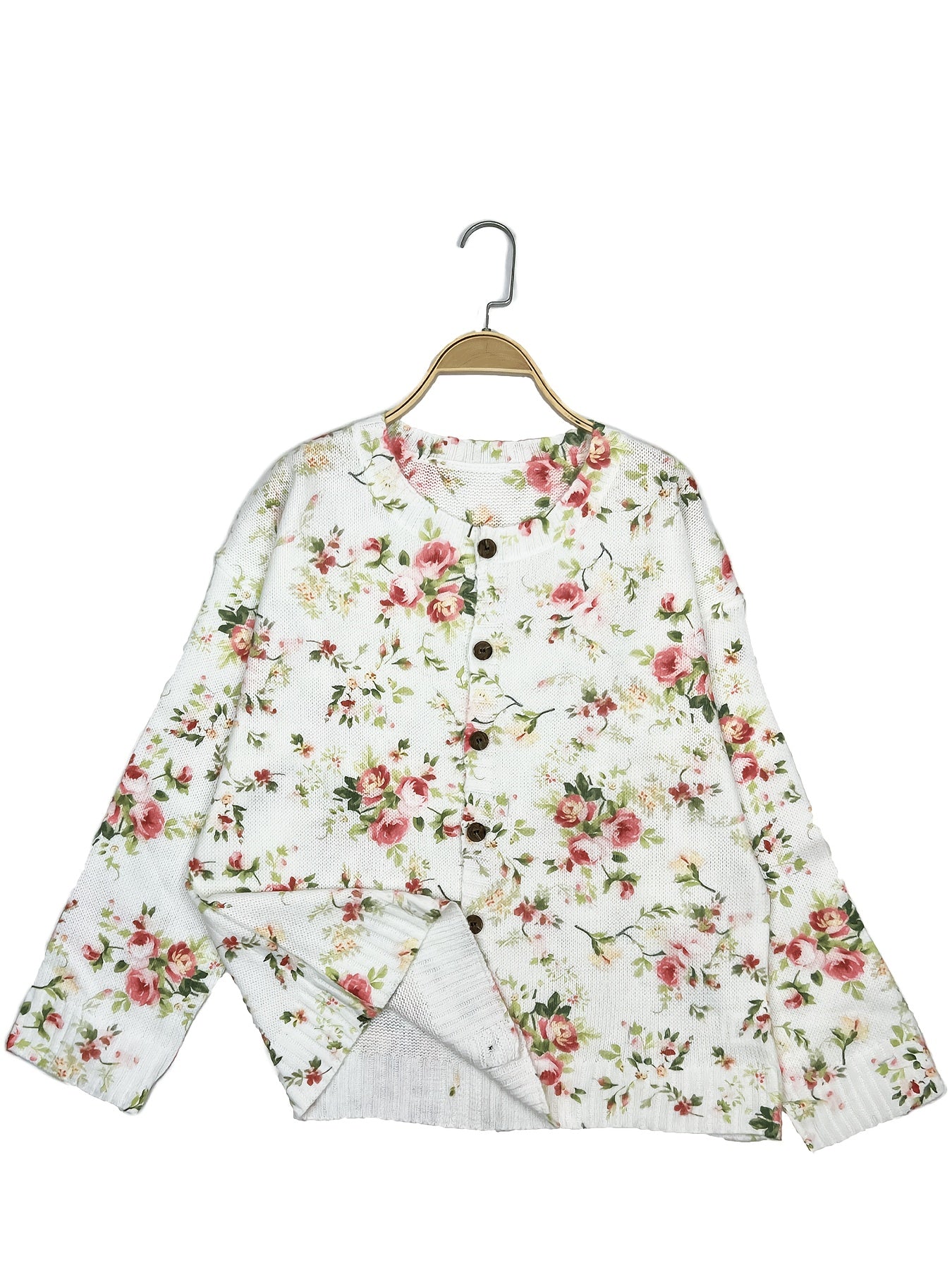 Women Spring Autumn Floral Pattern Long Sleeve Cardigan Lightweight Sweater