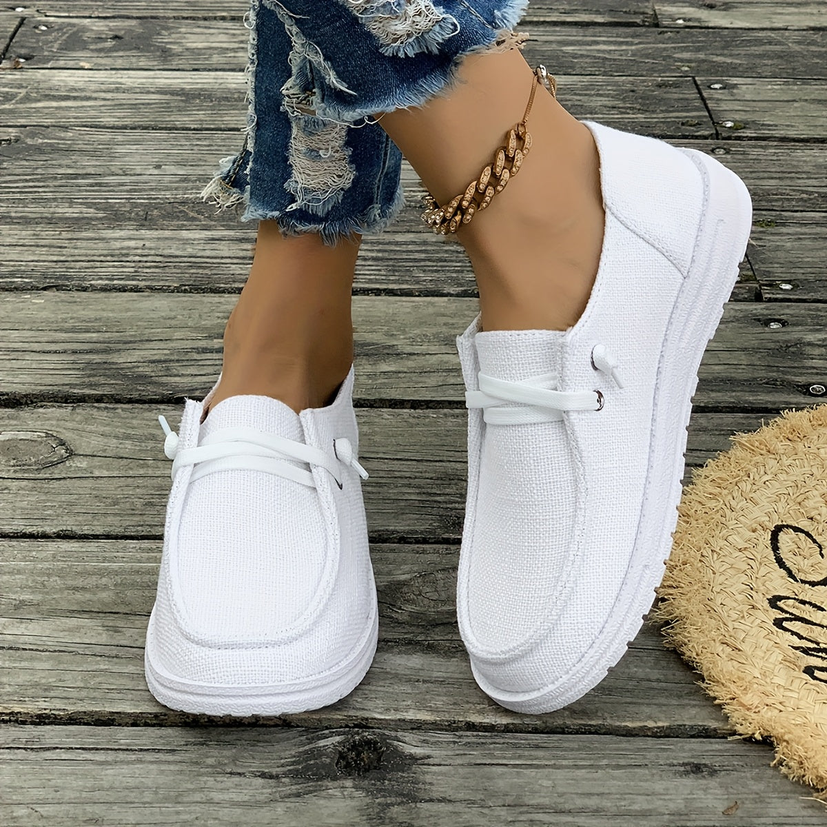 Women's Casual Slip-On Flat Shoes Breathable Fabric Rubber Sole All-Season