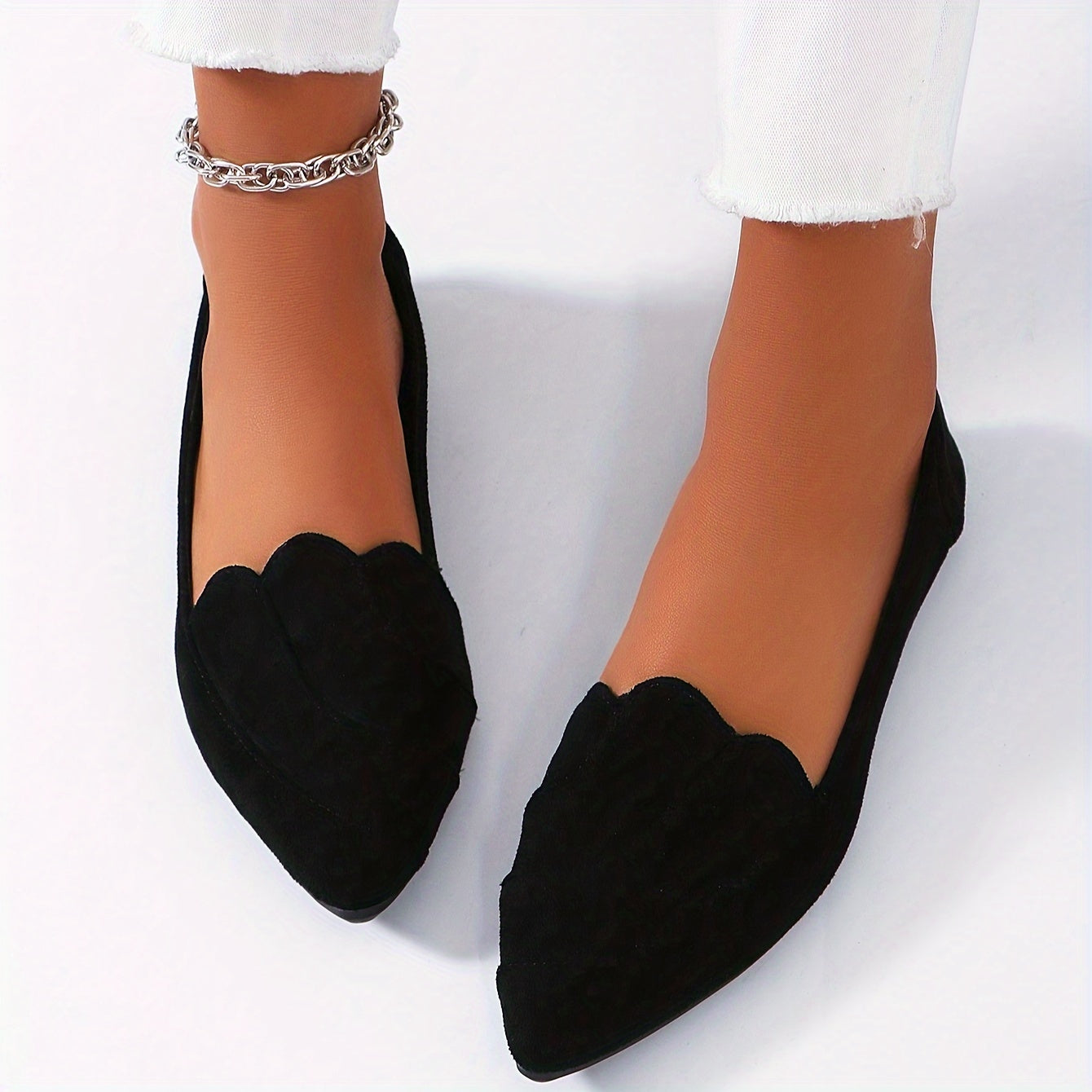 Women's Mary Jane Flats Pointed Toe Solid Color Lightweight PU Insole Rubber Sole