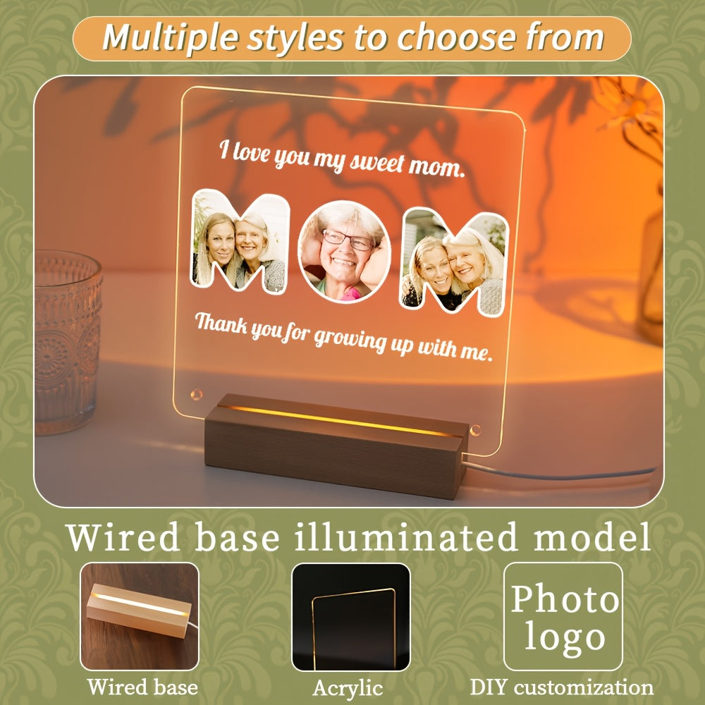 Customizable LED Light Acrylic Photo Frame with Transparent Love Heart Design for Gifts