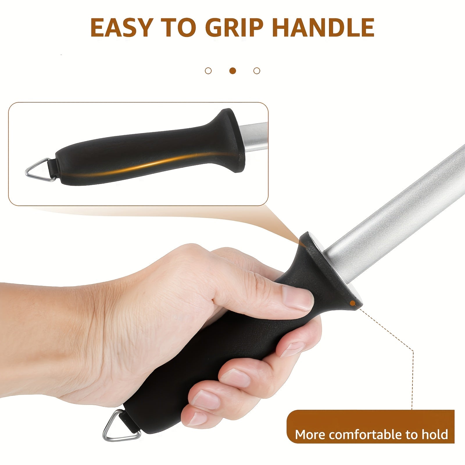 Olmos pichoqni silliqlash uchun po'lat tayoq, yengil, portativ oshxona honing asbobi