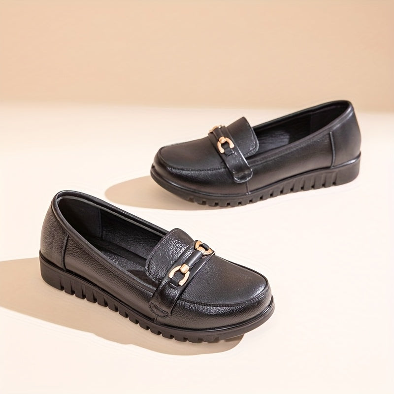 Zapatos planos casuales para mujer sin cordones, mocasines transpirables de cuero de vaca para todas las estaciones