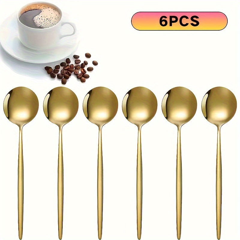 Set of 6/12 Gold-Tone Stainless Steel Dessert Spoons for Coffee Tea Beverages