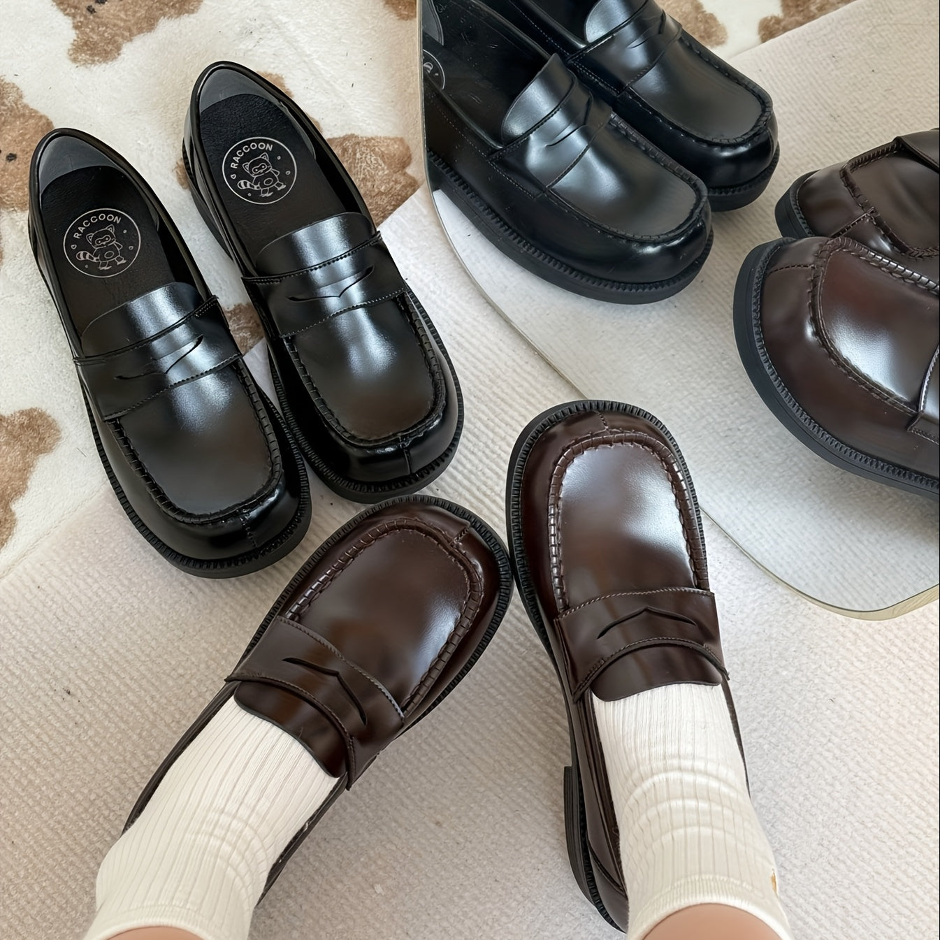 Women's Black PU Slip-On Loafers With Elastic Sides Casual Formal Shoes