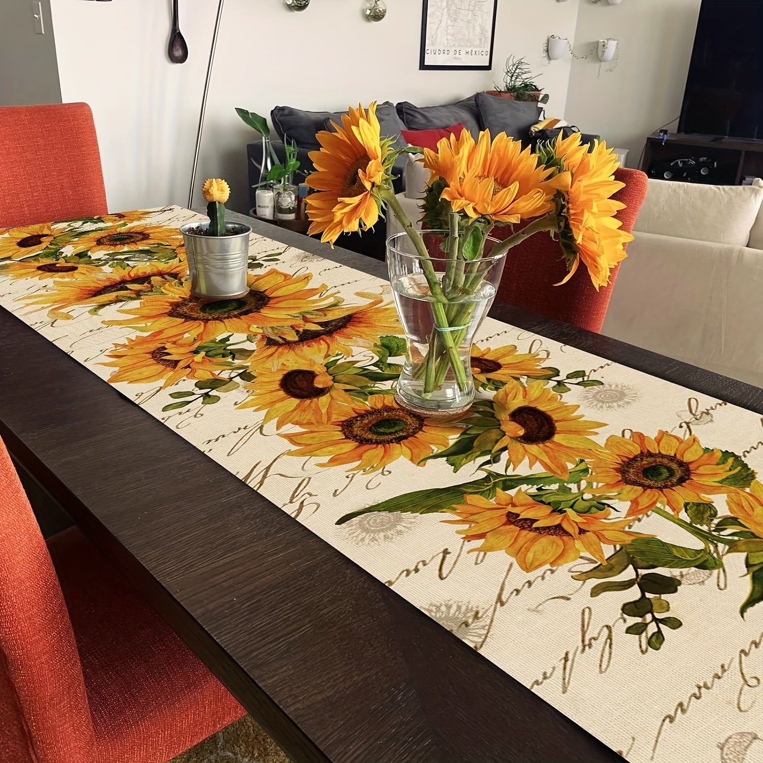 Caminador de mesa de girasol de otoño resistente al aceite y a las manchas para decoración de cocina y comedor
