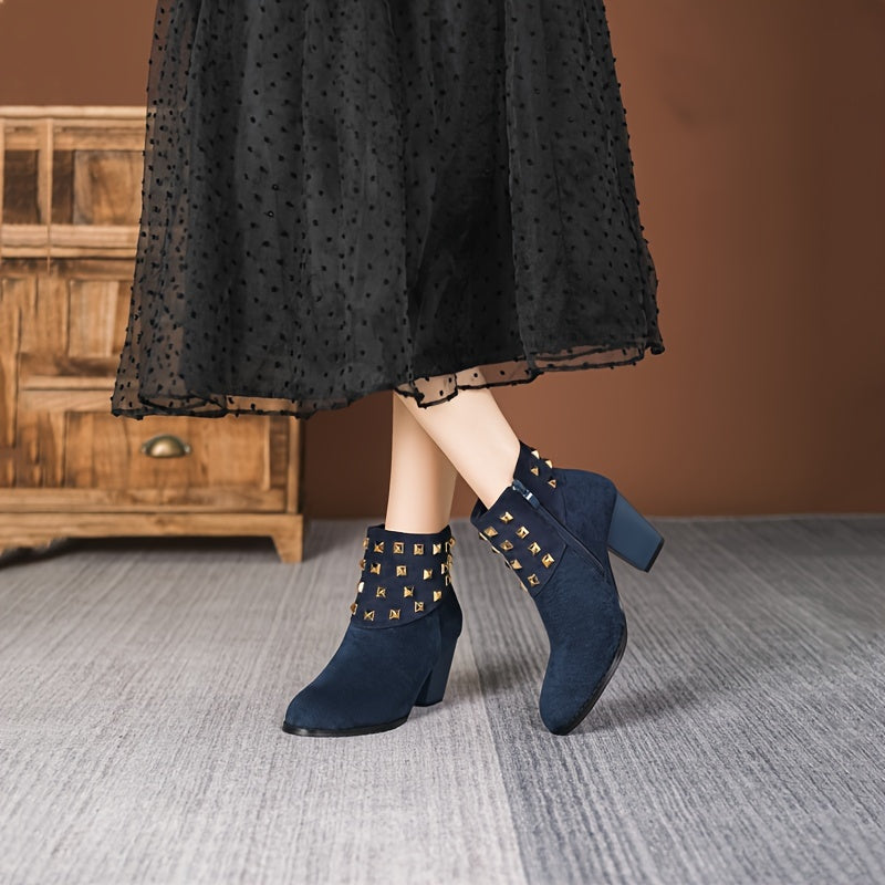 Women Ankle Boots Flannel Solid Color Chunky Block Heel Winter Shoes