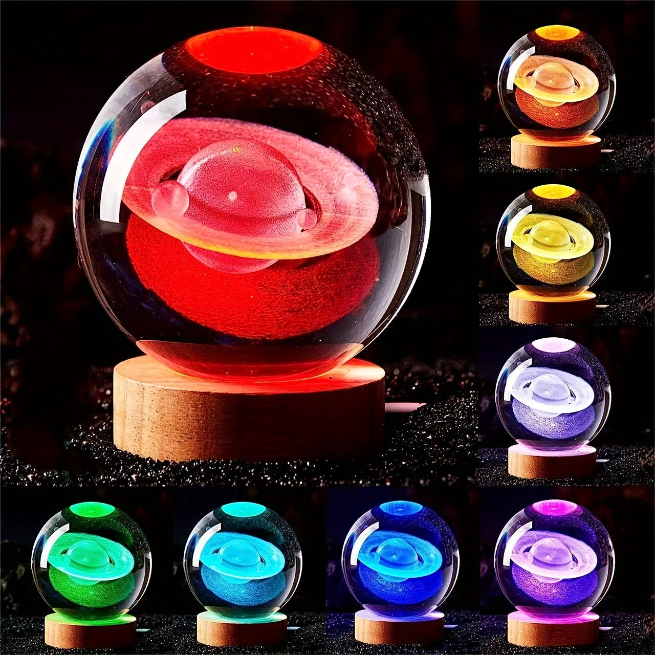 Crystal Ball Night Light with Wooden Base LED Tabletop Lamp for Bedroom Energy Efficient Uplight