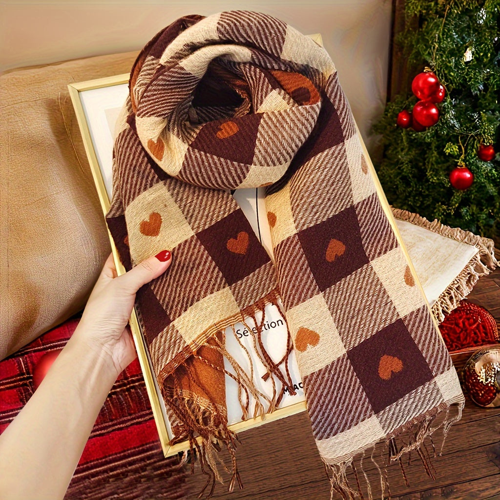 Women's Heart Print Scarf Soft Polyester Warm Windproof for Romantic Evenings