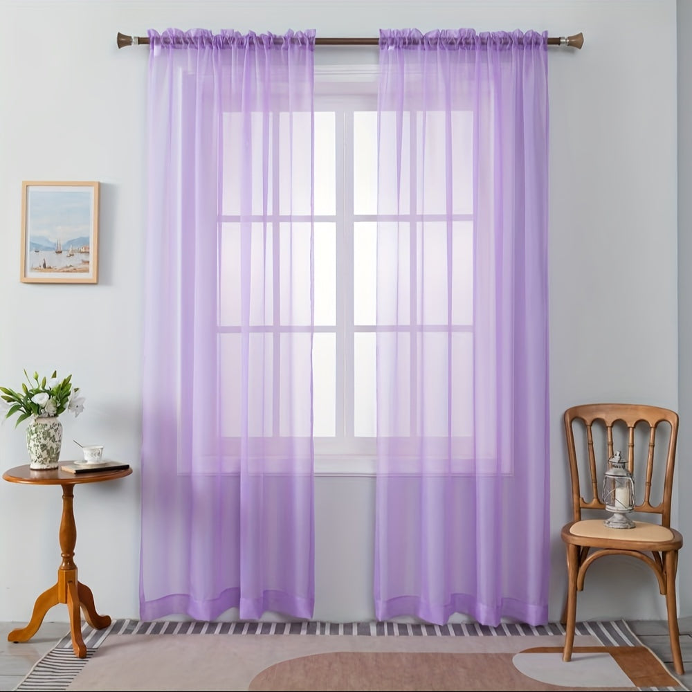 Terylene Gauze Curtains 2-Piece Set Semi-Transparent Light-Filtering Home Decor