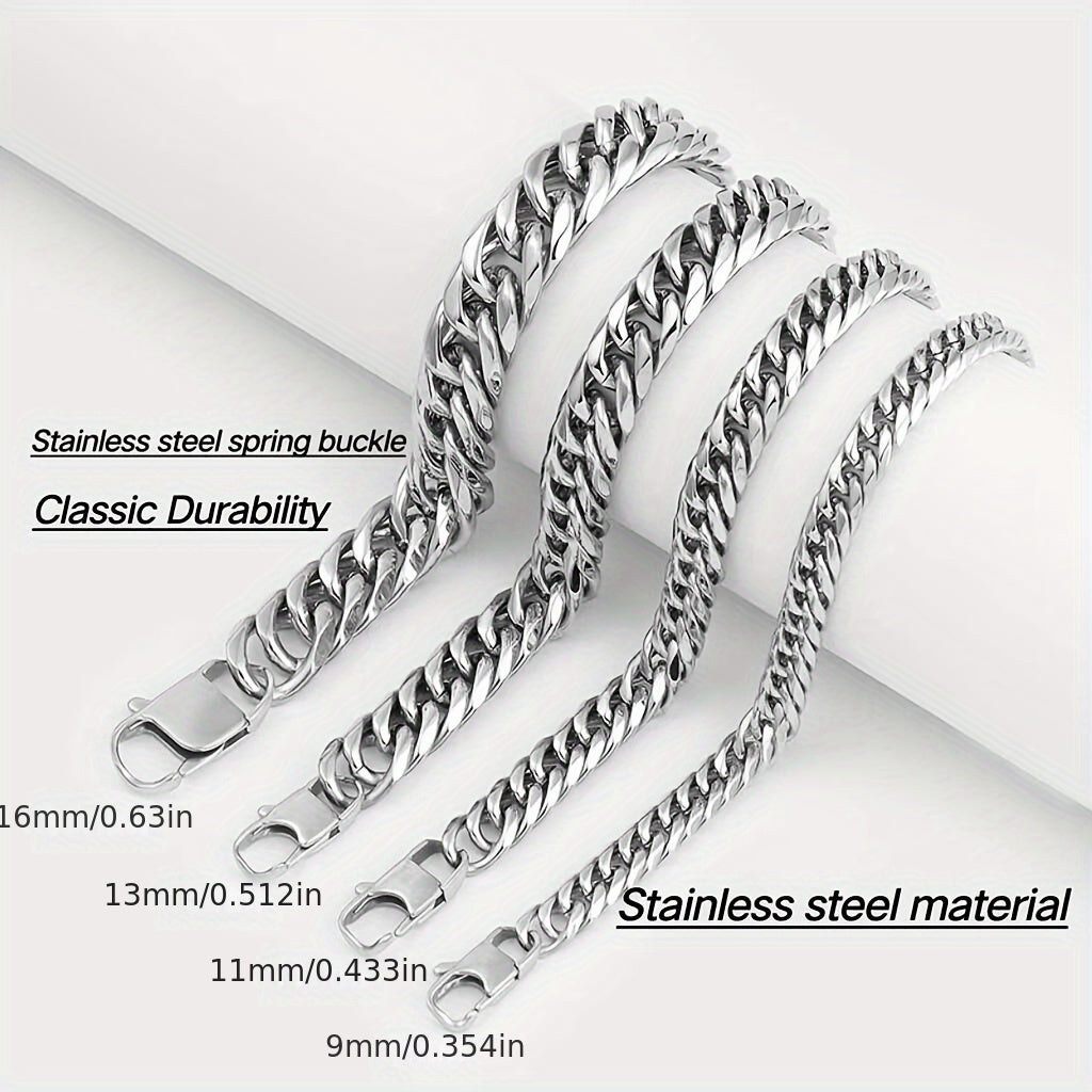 Men's Stainless Steel Cuban Chain Necklace Thick and Thin Rap Style Jewelry