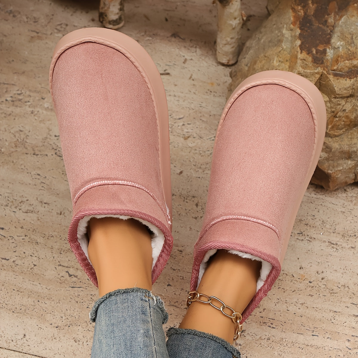 Women's Winter Snow Boots Casual Slip-On Warm Fabric Indoor Outdoor Shoes