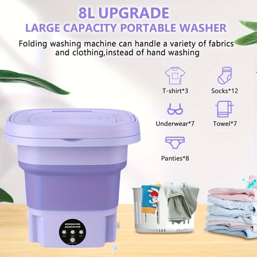Portable 8L Folding Washing Machine Large Capacity Compact Travel Laundry