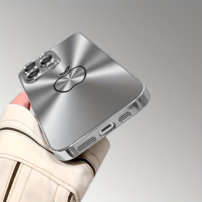 Silver Metal Texture Line Pattern Glass Phone Case with Lens Protection for iPhone