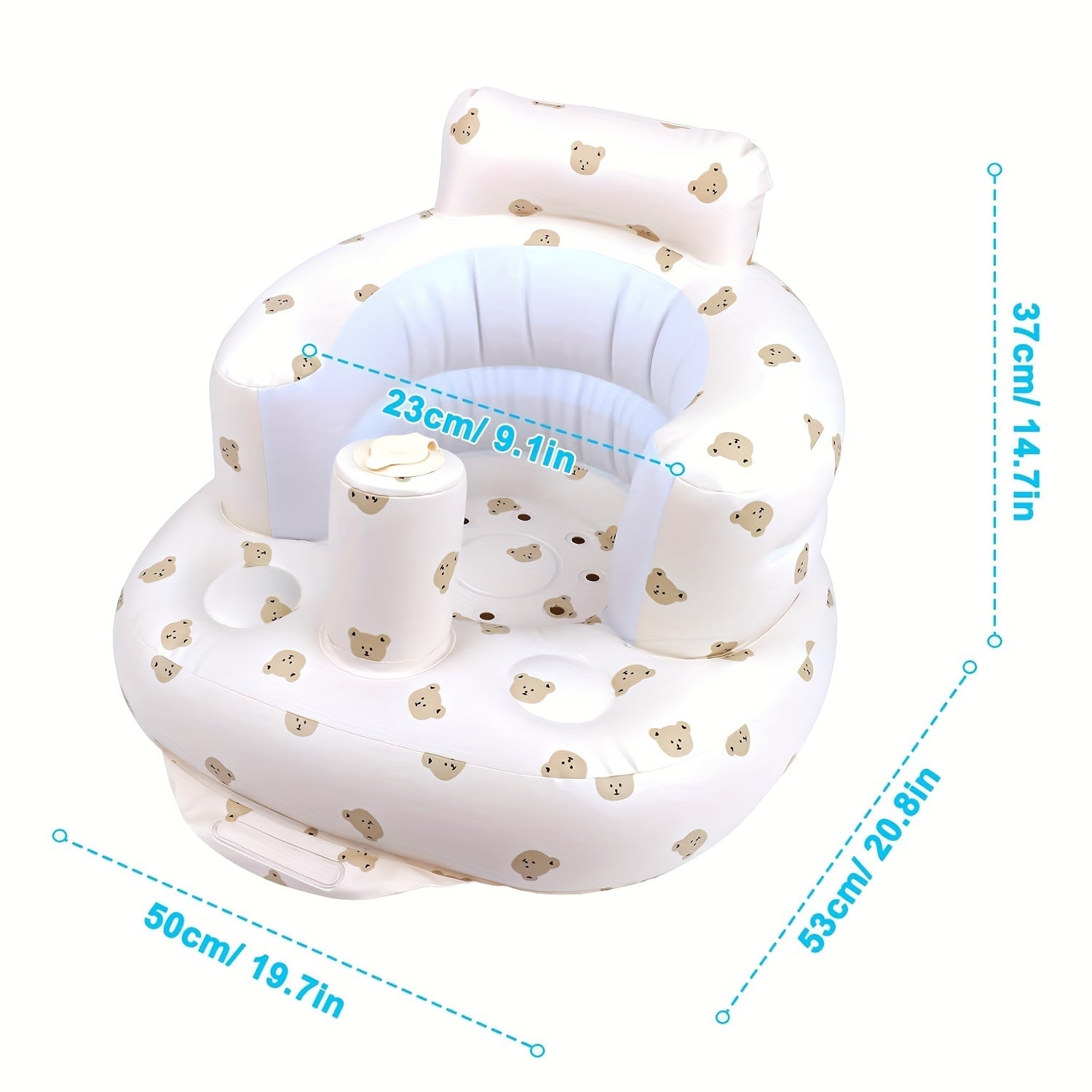 Inflatable Baby Seat with Back Support White Bear Design Toddler Floor Seat for Sitting Up