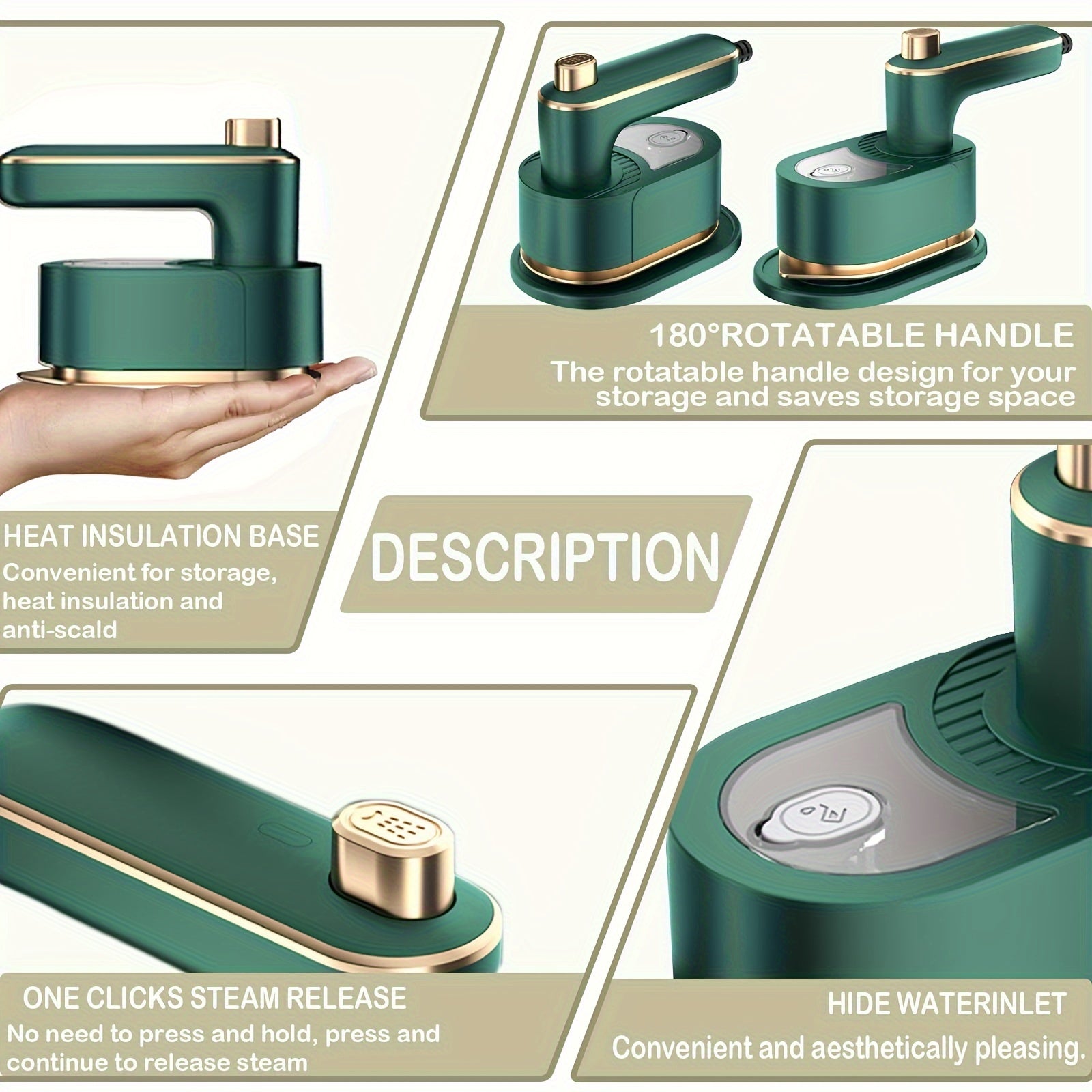 Handheld Steam Iron with 15-Second Heating Portable Travel Dry Wet Iron