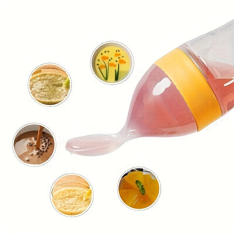 Silicone Baby Feeding Bottle with Spoon for Food and Medicine Dispensing 0+ Blue Green Pink