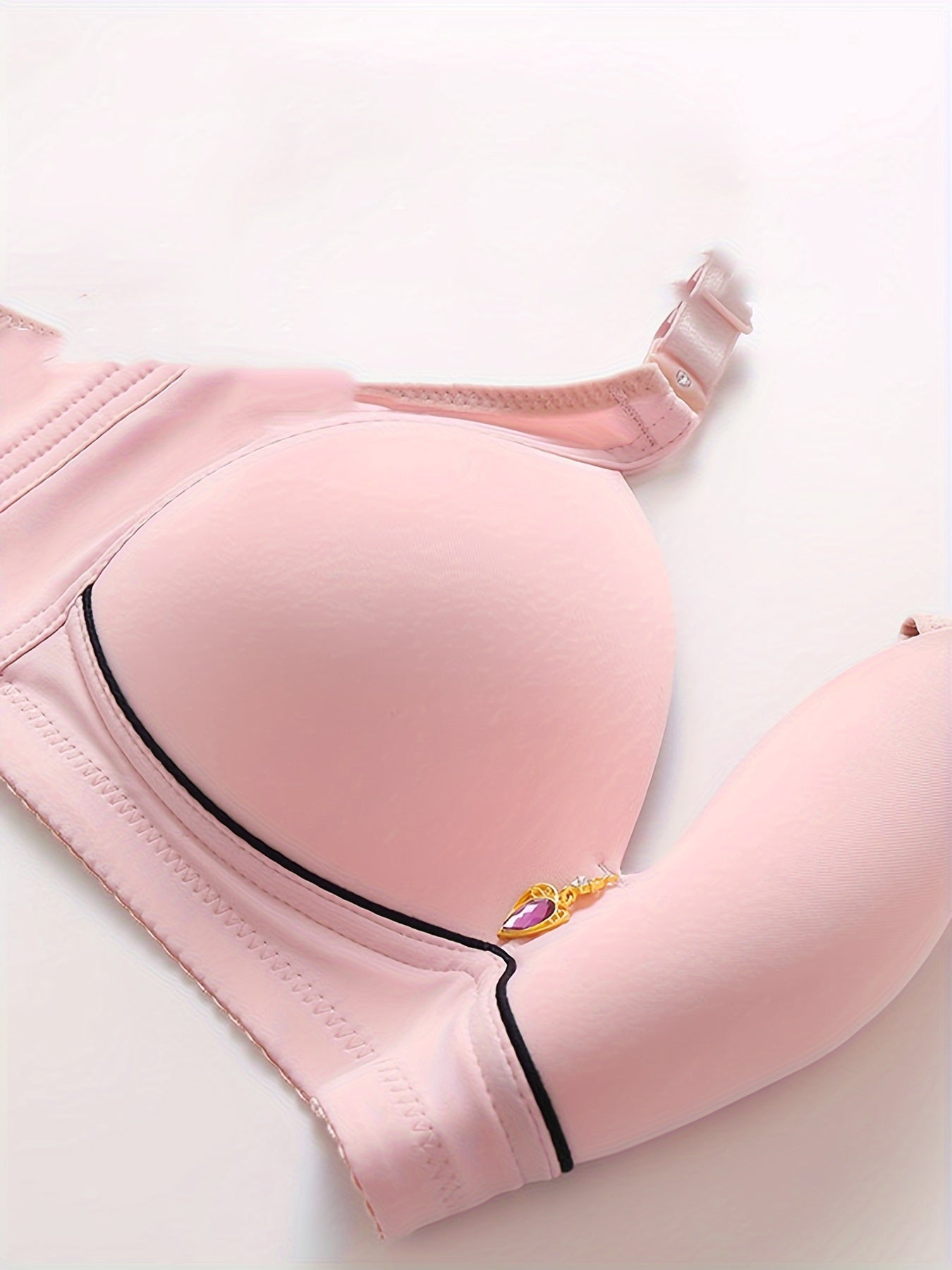 Large Size Breathable Nylon Push-Up Bras for Women No Underwire Rhinestone Details