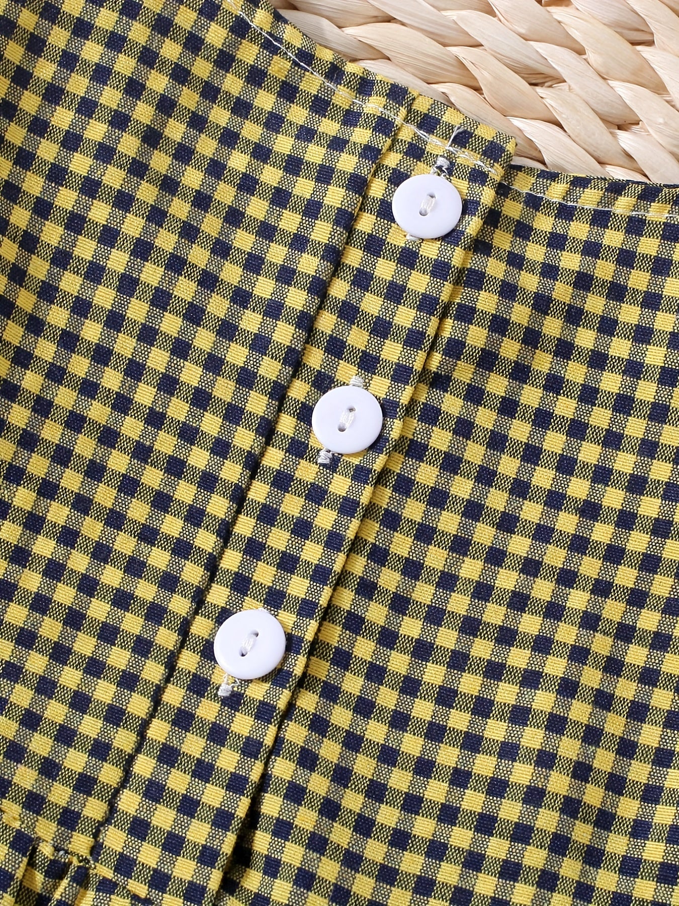 Baby Girls Plaid Onesie with Strawberry Embroidery and Bow Details for Casual Outdoor Wear