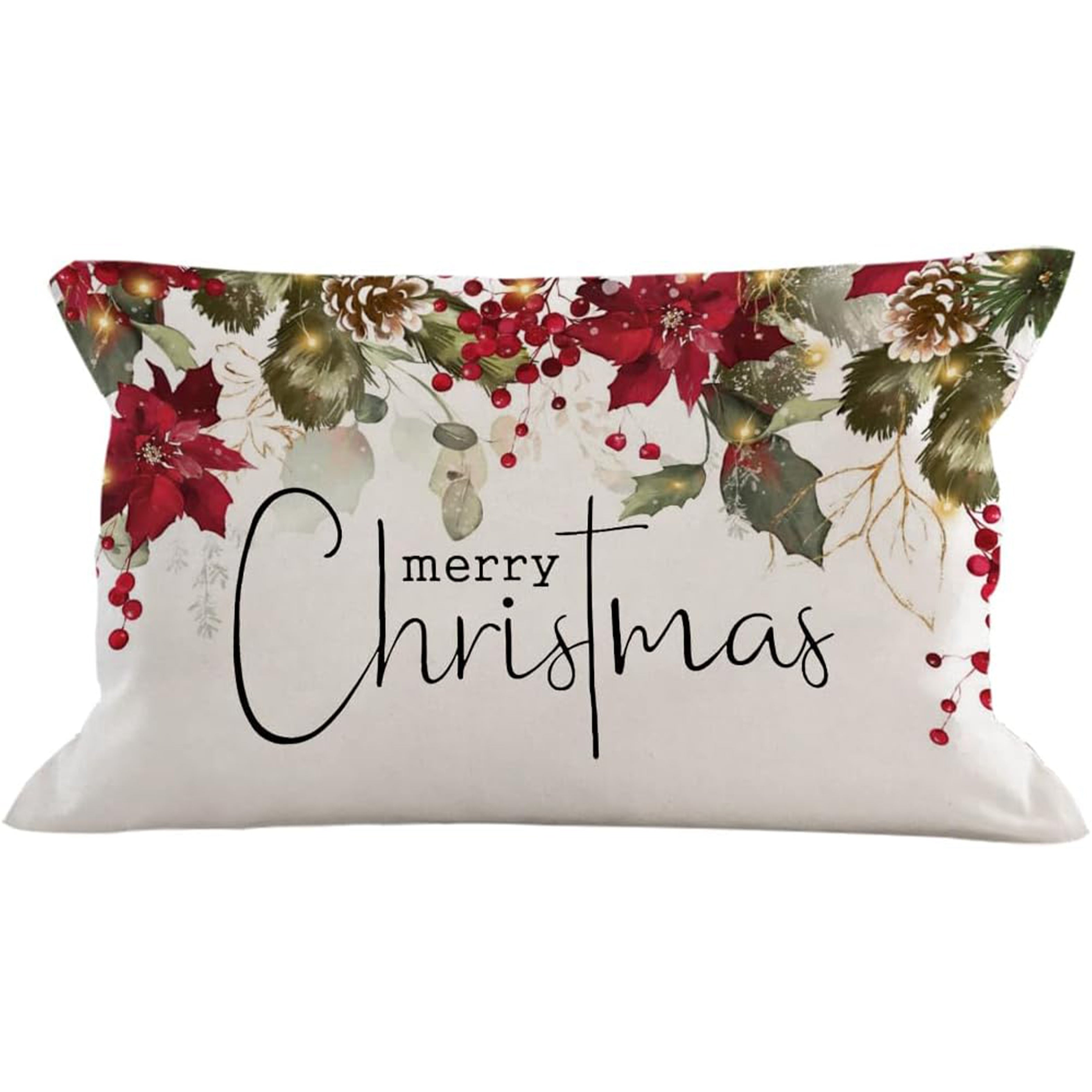Merry Christmas Pillow Cover Farmhouse Decor Woven Polyester Festive Cushion