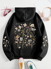 Толстовка-худи женская повседневная с цветочным принтом и карманами, размер плюс
