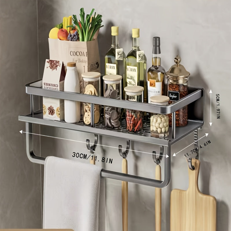 Aluminum Wall-Mount Spice Rack Kitchen Organizer for Spices and Cookware