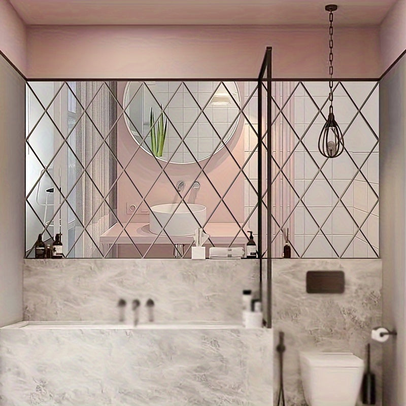58pcs Diamond-Shaped Acrylic Mirror Wall Stickers for Living Room Bathroom Decor